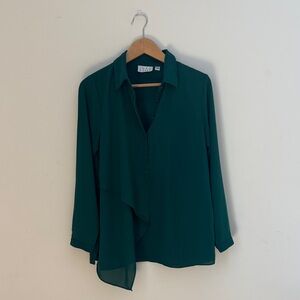 Joan Rivers Teal Emerald Asymmetric Draped Blouse Size XS Runs Large